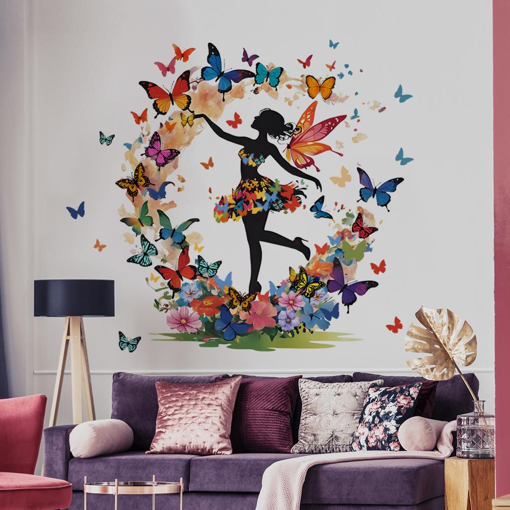 Dream Creative Sticker Butterfly Elf Girl Wall Sticker Self-adhesive Bedroom Living Room Background Decoration Sticker