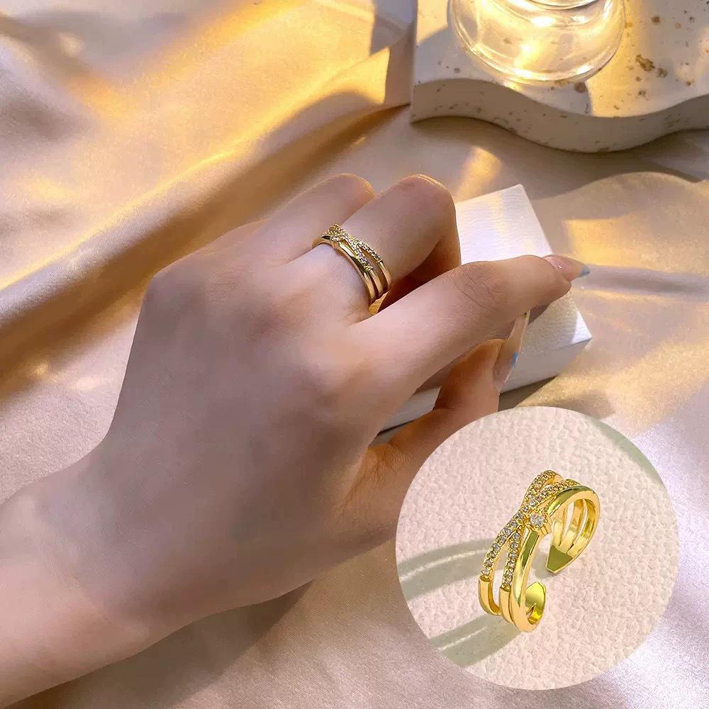 Micro-Inlaid Zircon Fashion Open Ring - Adjustable Luxury Index Finger Jewelry for Women