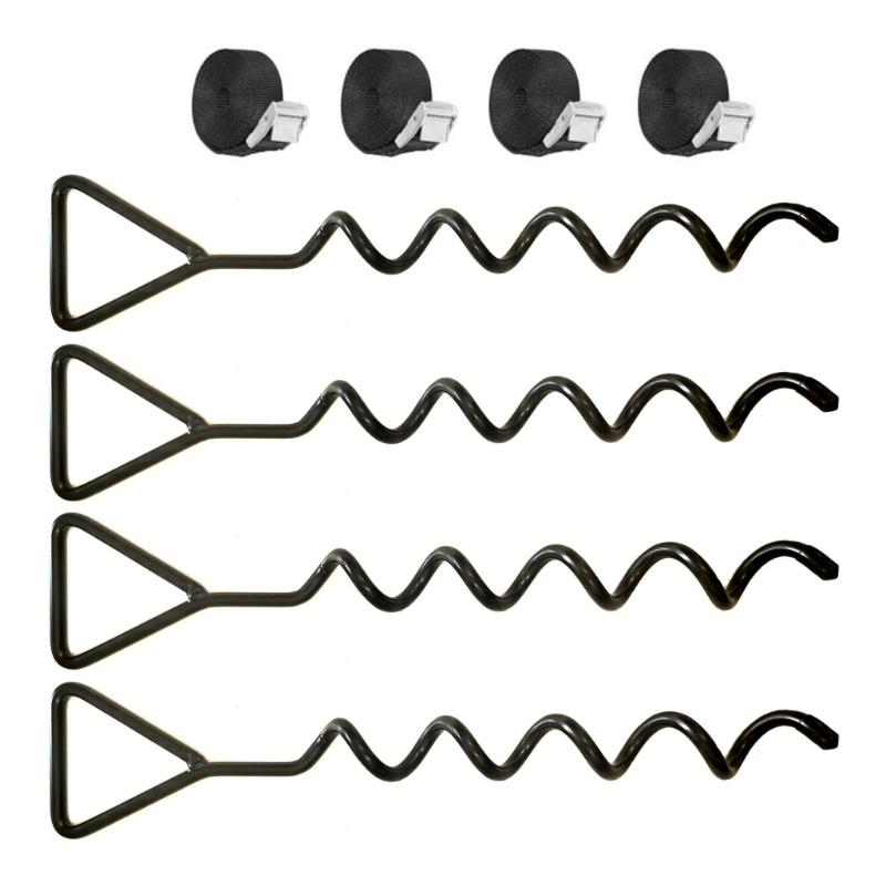 Tie Set for Tree Support, 4 Iron Loop Handle Stakes with 4 Adjustable Ties for Garden and Landscape Maintenance