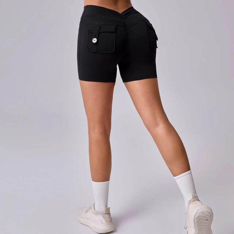 

V-Pocket Workwear Yoga Shorts with a Natural Wrinkle Effect, Tight-Fitting, Quick-Drying, Slimming, Running Shorts with a Peach Butt Lift for Women Advanced Black S