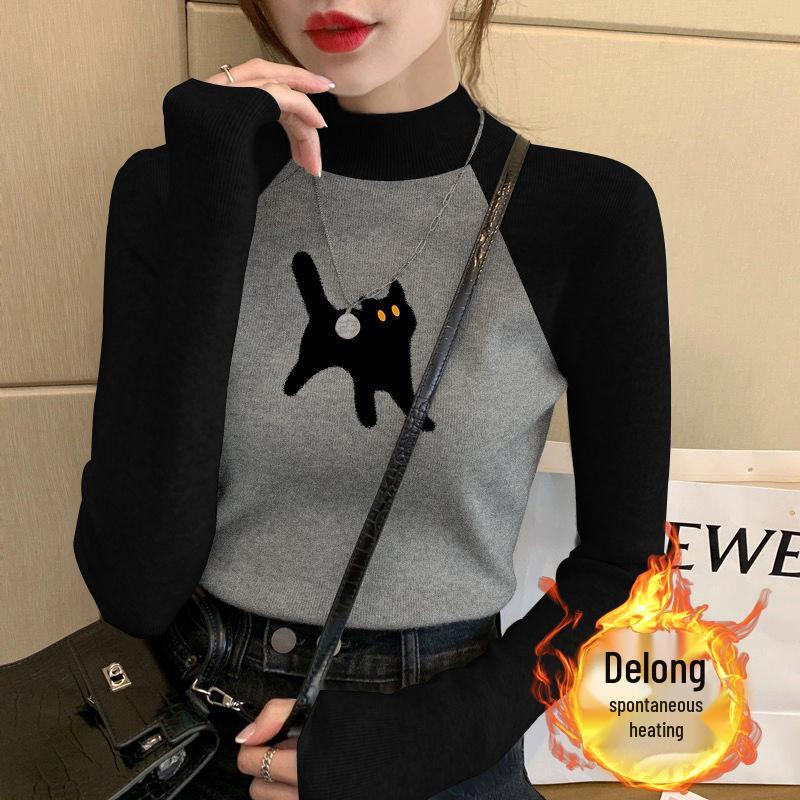 

Немецкий бархат Шикарный реглан Колорблок Приталенный Воротник-стойка Женская футболка с длинным рукавом M (90-105 jin)