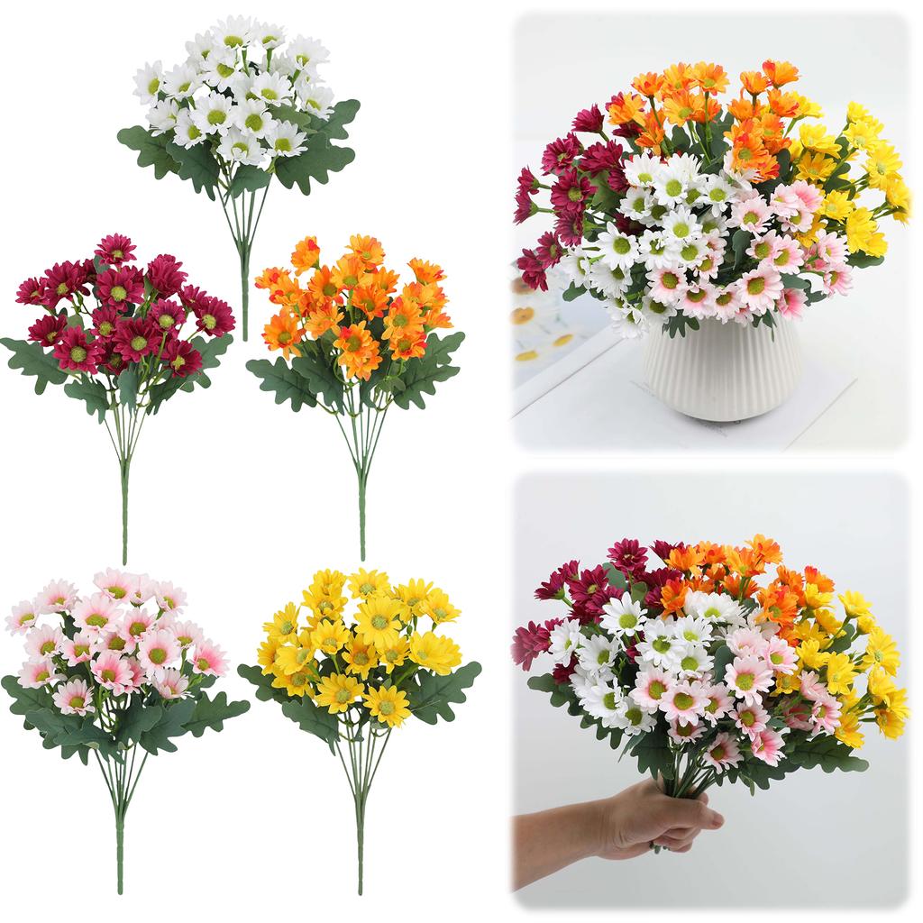 5 Bündel Lebensechte Outdoor-Sonnenuntergangs-Chrysanthemenblüten Künstliche Gänseblümchenblüten Gefälschte Gänseblümchenblüten für Garten Veranda Bauernhausdeko