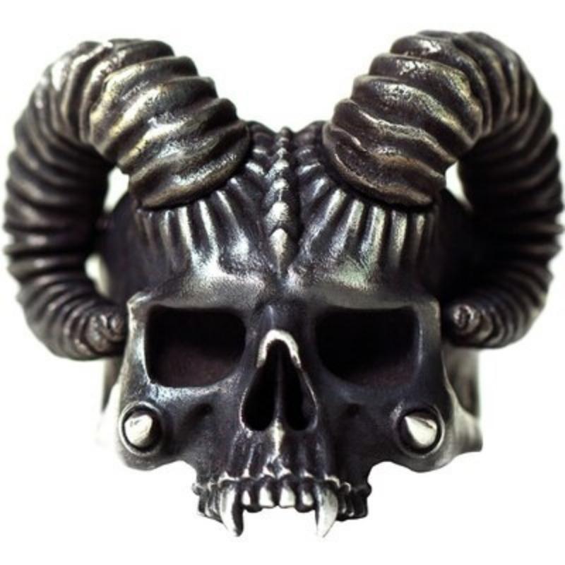 Trendiger Schmuck Satan Widderhörner Teufelsschädel Goth Herrenring