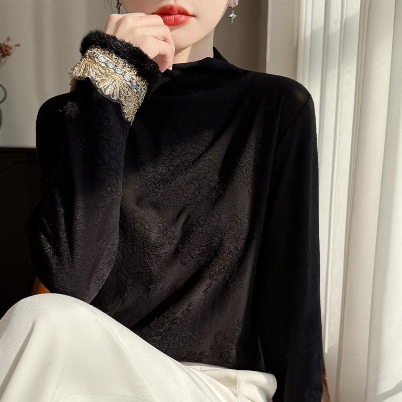 

Женская осенняя утепленная рубашка с длинным рукавом и высоким воротником – Китайский национальный стиль L (105-120 jin) чёрный