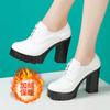 10cm Small Size 32-43 British Deep Mouth Platform Shoes Brogues Fall 2025 Block High Heels Shoes Genuine Leather Shoes Office