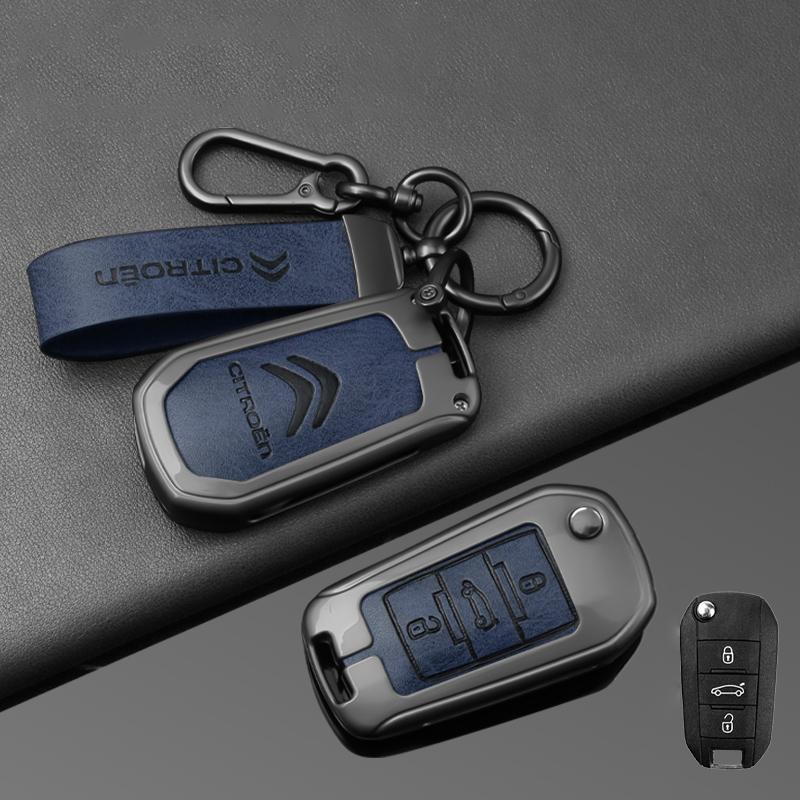 DBGO4 Leather Zinc Alloy Car Flip Key Case Cover Holder Shell Kerring For Citroen C3 C4 CACTUS C6 C8 Auto Key Protector Accessories