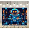 Cartoon Robot Tech Backdrop, Kids STEM & Robotics Photography Background