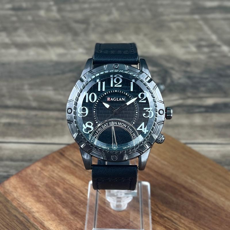 JYL Men's Watch  Round Faux Leather Strap