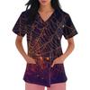 Women's Fashion V-neck Short-sleeved Work Uniform With Pockets, Halloween Print Top