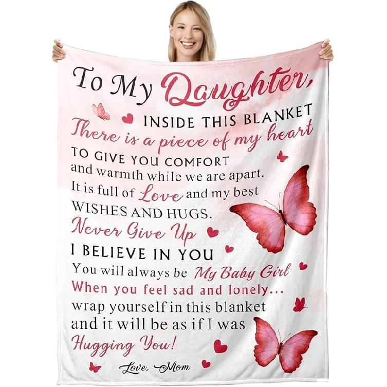 

Daughter Birthday Throw Blanket from Mom Dad - Gifts for Adult Daughter Christmas Wedding Graduation - Couch Sofa Blanket 50 X 60 40 ×50