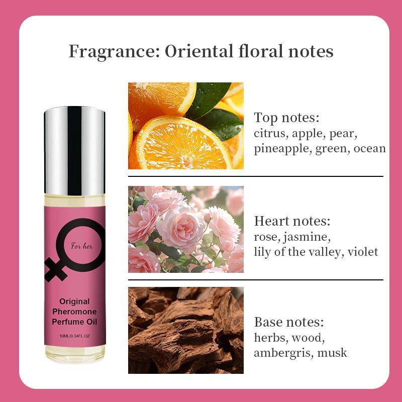 Women's Pheromone Rose Citrus Rollerball Perfume - Long-lasting, Alcohol-Free Fragrance