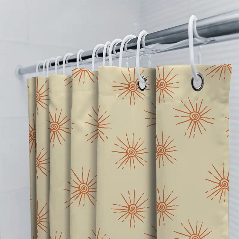 Modernes Sunburst-Muster Badezimmer Duschvorhang Gelb Orange Rot Bunt Dekorativer Stoff Wasserdicht Waschbar Haushaltswaren (