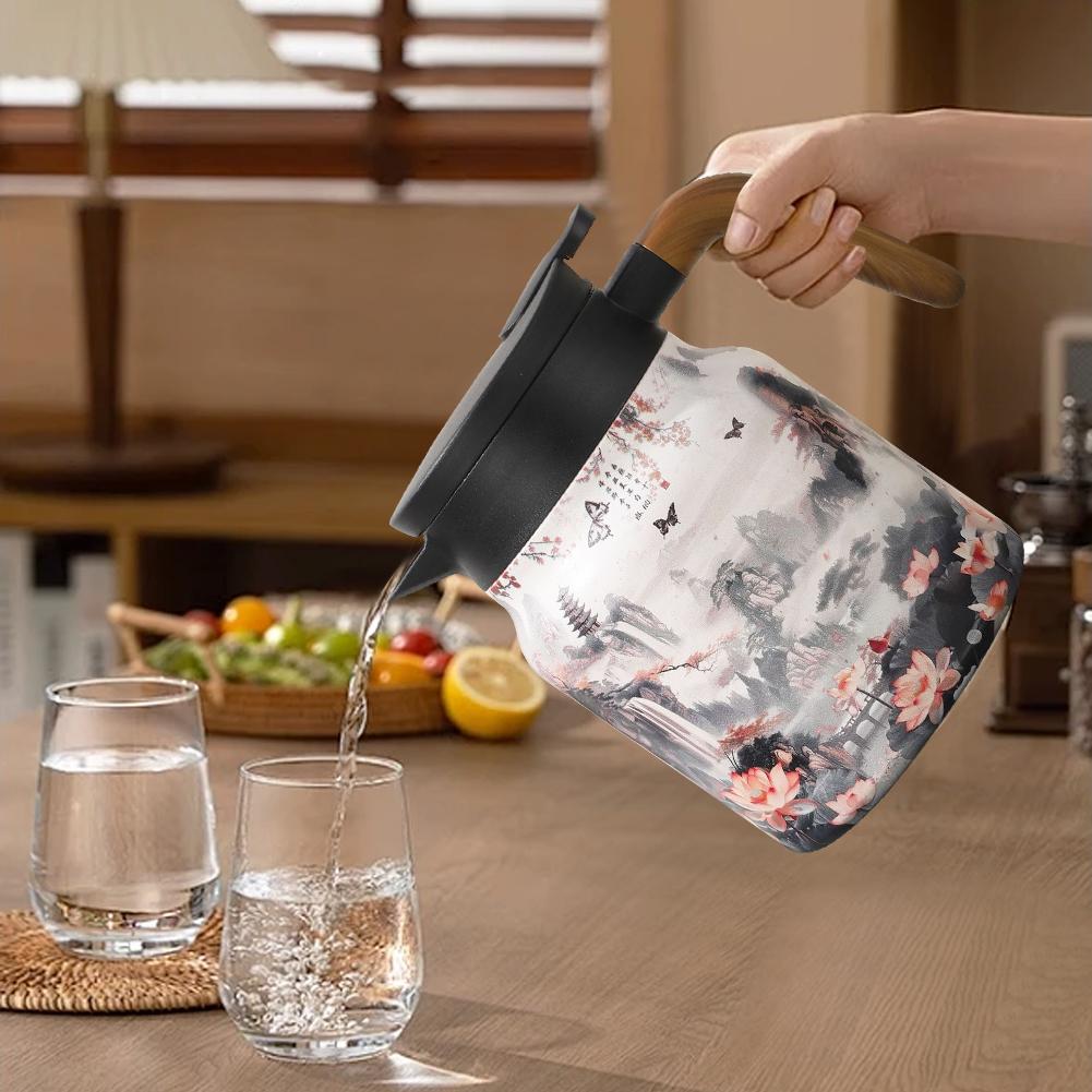 1000ml Vintage Floral Tekanna Rostfritt Stål Gryta Tekanna Inbyggd Insats Te Separation Vattenflaska för Varma Drycker