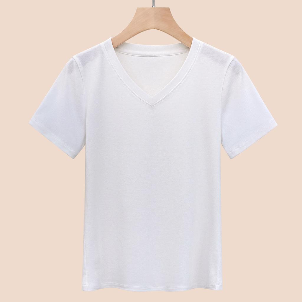 Damen Sommer Einfarbig V-Ausschnitt Unterteil Kurzarm-Top