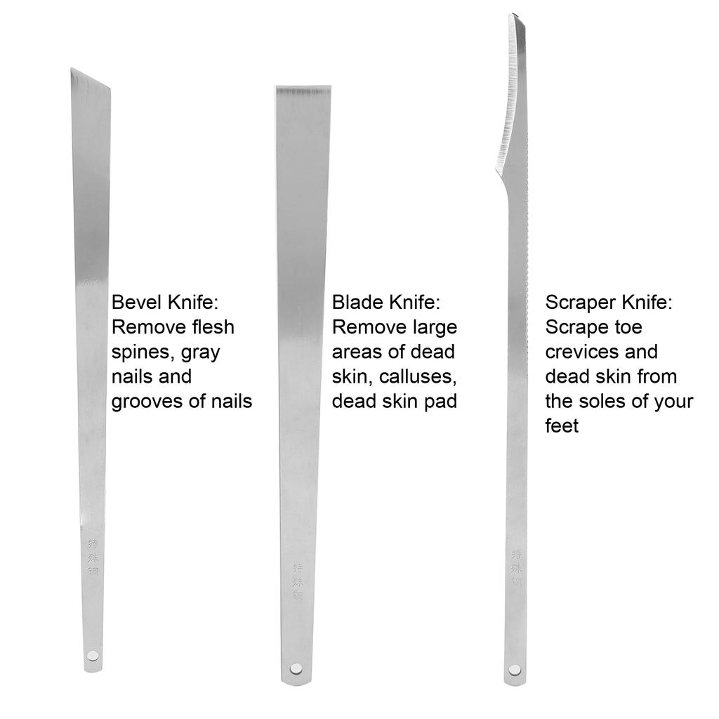 3pcs Pedicure Knife Set Blade Knife Scraper Knife Cuticle Remover Steel Toenail Correction Tools