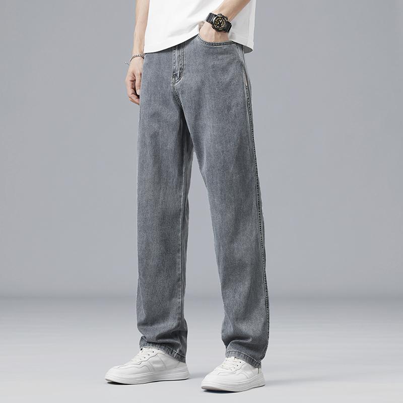 Summer Ultra-thin Lyocell Men's Jeans Drape Soft Fabric Loose Straight Casual Denim Pants Elastic Ice Silk Male Trousers