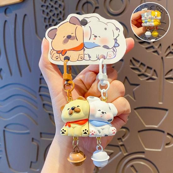 1 Pair Keychain with Bell Cartoon Dog Shape Magnetic Design Key Chain Keys Bags Phones Small Items Accessories