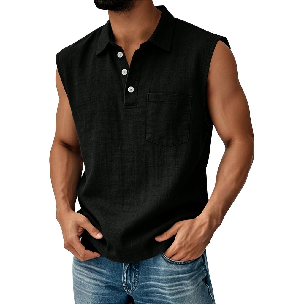 Men's Cotton Linen Sleeveless Vest Men's Casual Fashion Sports Sleeveless Vest
