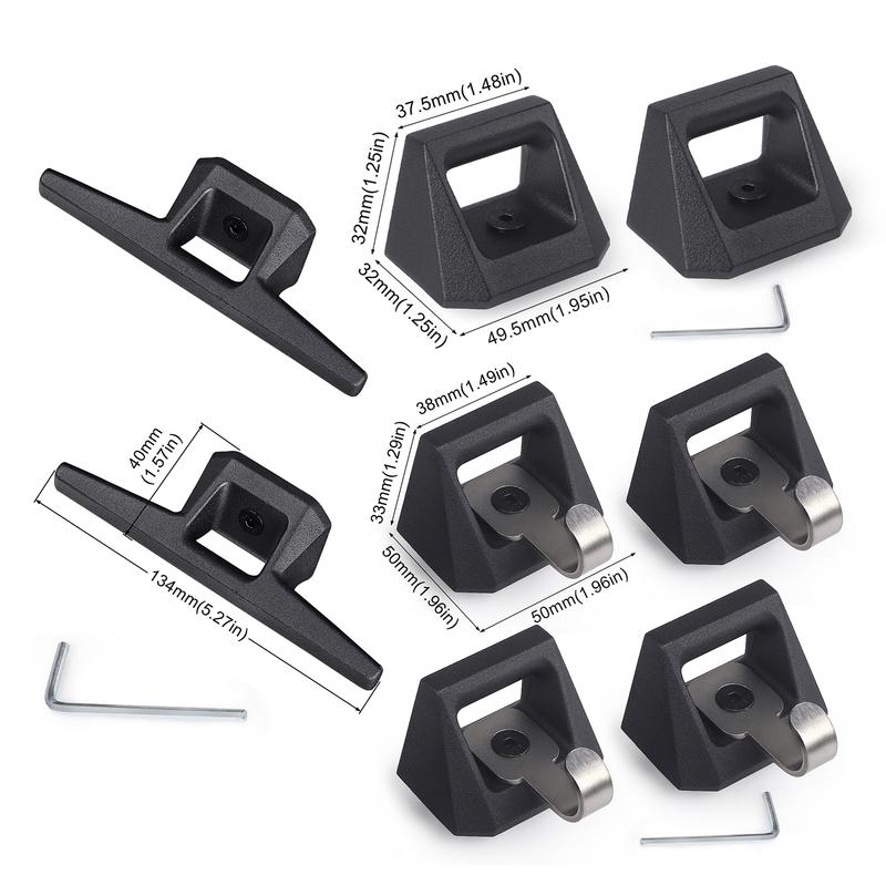 For Tesla Cybertruck 2024 Car Equipment 4 Hooks 2 D-rings 1 Opener Black Aluminum Rear Bucket Pull Ring Track Accessories Set