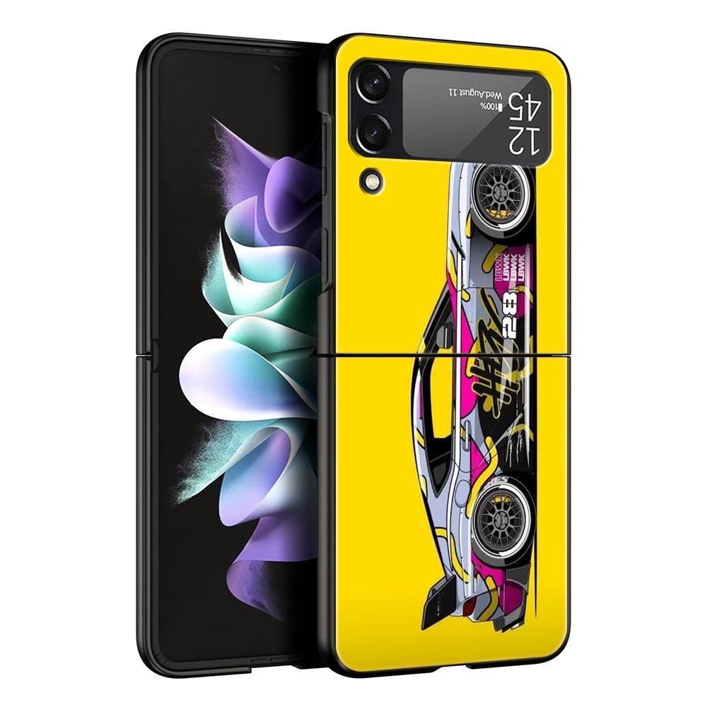 Phone Case for Samsung Galaxy Z Flip 3 4 5 6 Folding Black Shell JDM Tokyo Drift Sports Car For Samsung Z Flip4 Flip5 PC Cover