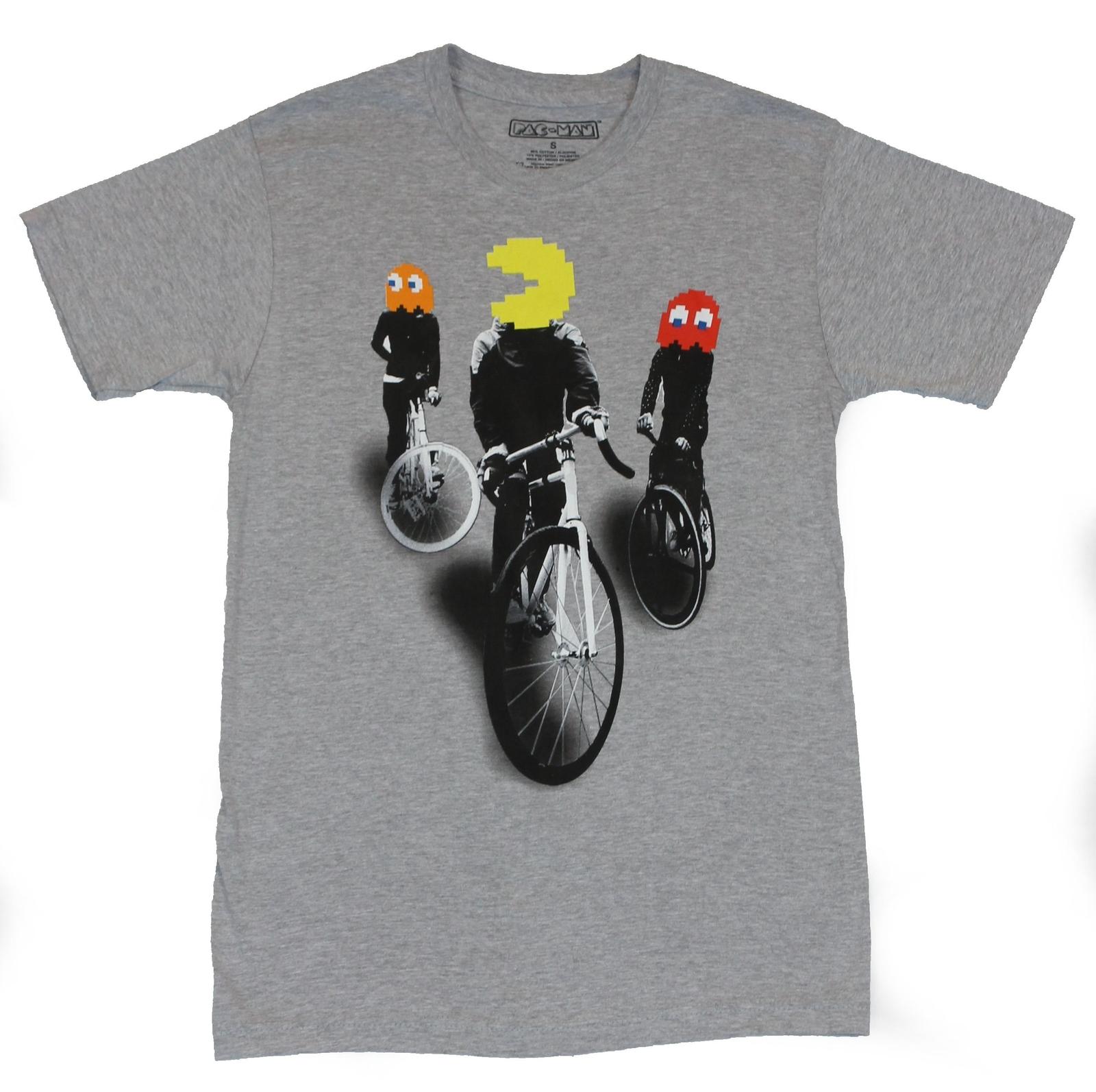 Pac-Man Adult New T-Shirt - Pac Man Heads on Bicycle Riders Pic L