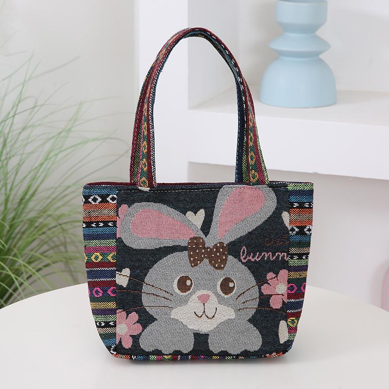 Geantă Elefant Bufniță Iepure Geantă din Pânză Jacquard Brodată Față-Verso Durabilă și Rezistentă Lucru Manual Geantă de Mână pentru Femei