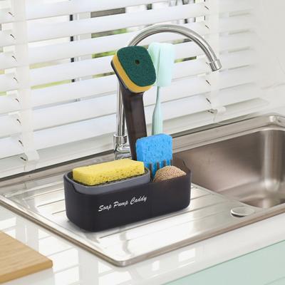 Portasapone multifunzionale 3 in 1 con porta spugna, vassoio di drenaggio cavo, ricarica istantanea, da appoggio, per lavello, distributore di sapone liquido per piatti per cucina