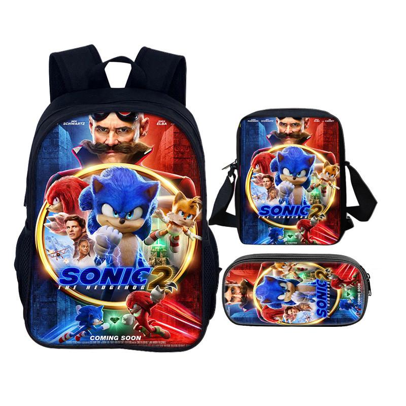 Sonic The Hedgehog 2 Book Bag Set With Waterresistant Polyester For School And Travel