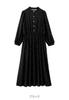 Maternity Band Waist Dot Long Open Polka Black 10492250 [ANGELIEBE] Dress, Collar, Shirring, Dress, Prenatal, Postnatal, Sleeve, Front, Nursing,