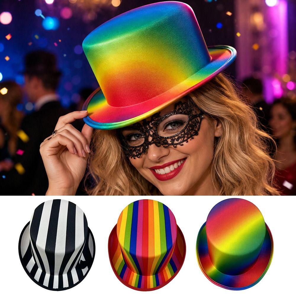 Striped Rainbow Top Hat Rainbow Striped Magic Hat New Stage Hat Photo Prop