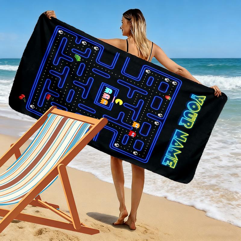 Name Custom PACMAN Print Beach Towel, Large Soft Quick Dry Towel for Beach Camping Swimming