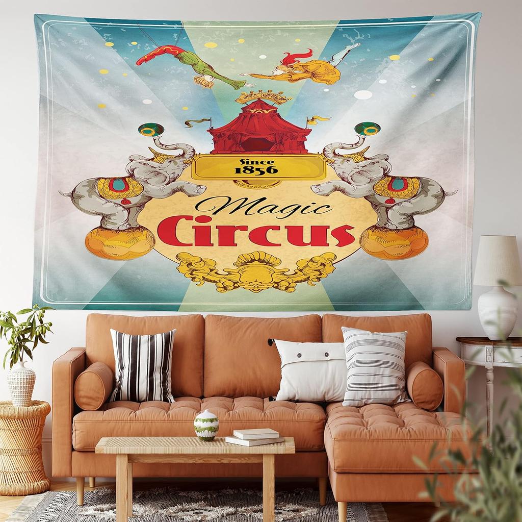 Fall Tapestry, Vibrant Misty Day in Forest Sun Rays Trees Foliage Fallen Leaves Calm View, Wide Wall Hanging for Bedroom Living