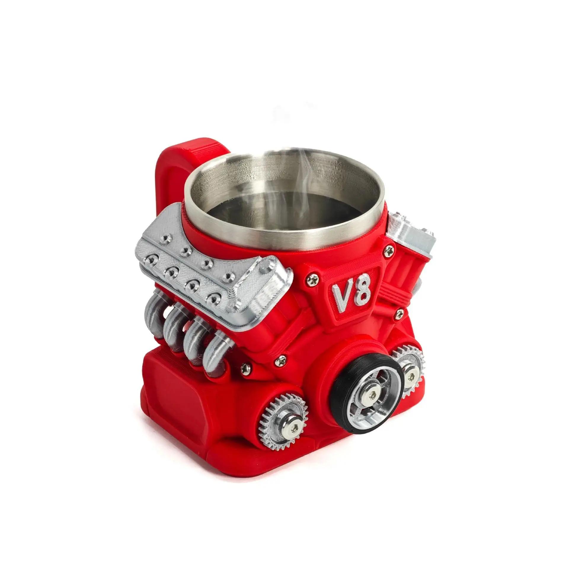 

Креативная кофейная кружка из нержавеющей стали с дизайном двигателя V8, забавная кружка с дизайном двигателя автомобиля V6, кофейная кружка, чашка для чая для автолюбителей