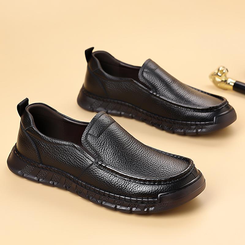 Men s Casual Leather Shoes slip  Comfortable sewing Business Men shoes Leather Loafers Shoes men moccasins 38 чёрный