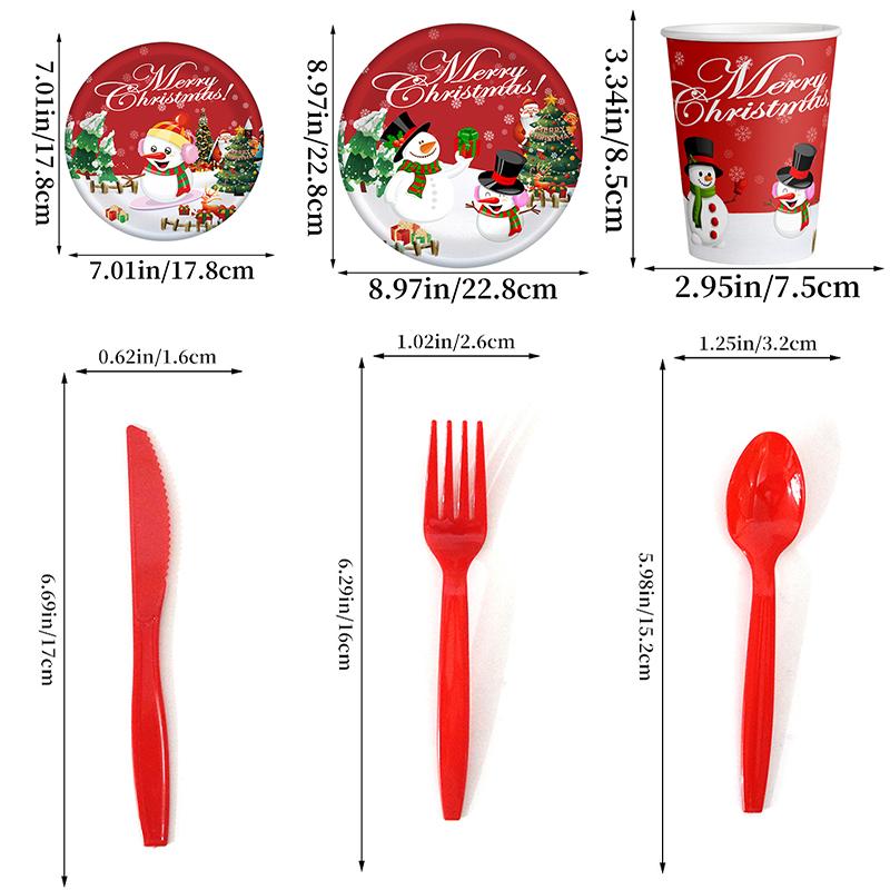 10Pcs/Set Disposable Tableware Set Spoon Fork Happy New Year Merry Christmas Party Supplies Paper Plates X-mas Party Decorations