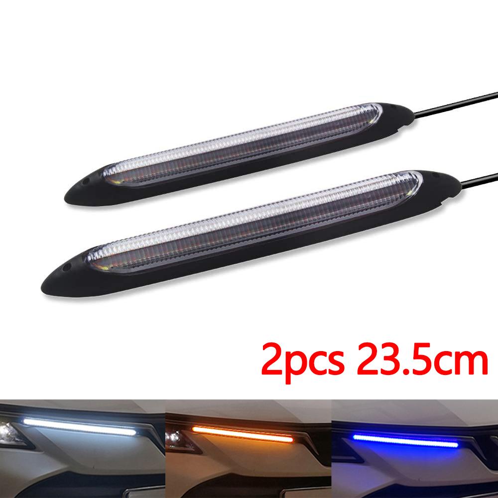 Car DRL Daytime Running Strip Headlight Ambient Decoration Turn Signal Lights Sequential Yellow Flow White Day Lamp Accessories