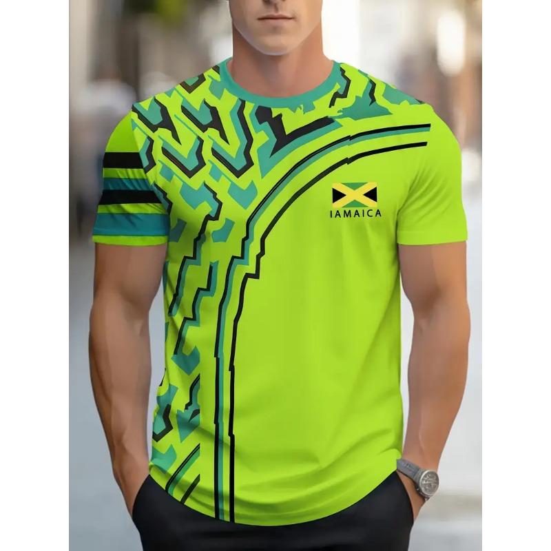 Men'S Flag Graphic Green Yellow & Black Short Sleeve Crew Neck Casual & Business Wear Summer Women's Jamaican T-Shirt