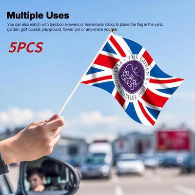14x21cm 5PcsGreat British Flag Hand Waving United Kingdom Flags 30cm Flagpoles Country Flag Union 2022 with Flagpole