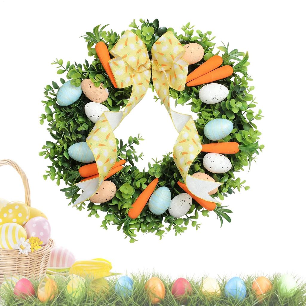 Easter Wreath Handmade Cute Egg Carrot Design Festive Garland Front Door Wreath Decor For Window PorchWall Indoor 40x40cm