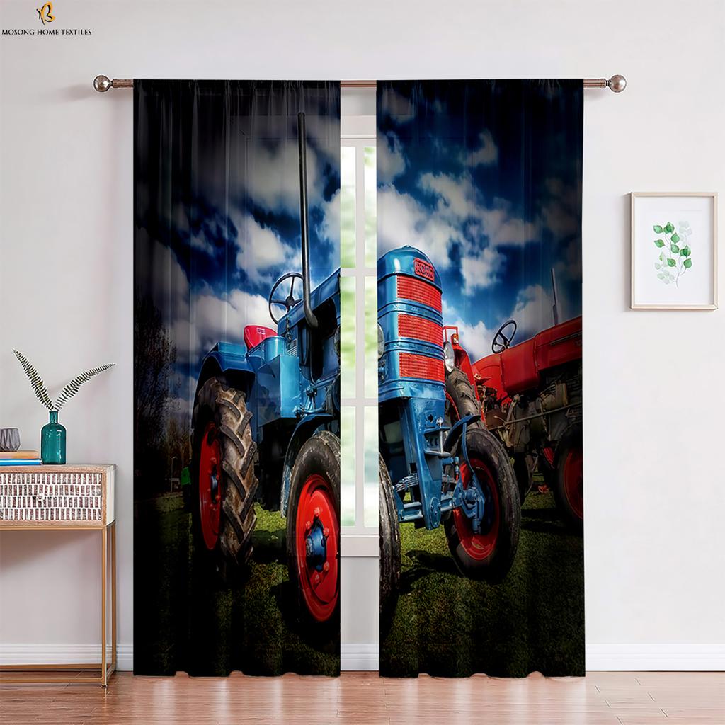 Cool Car Tractor 3d Printed Curtains Suitable For Bedroom Living Room Kitchen Decorative Curtains Easy To Wash And Protect 2 PCS