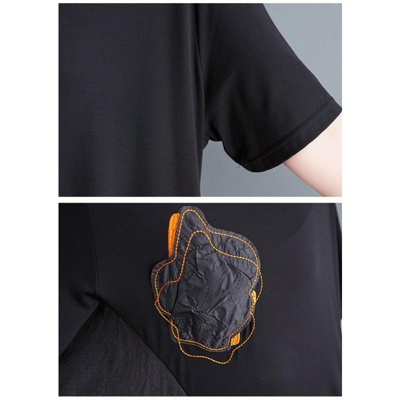 Summer New Loose Casual Embroidered Dress Color Block Hem Drawstring Slimming Women's Fashionable Artistic Clothing Dress