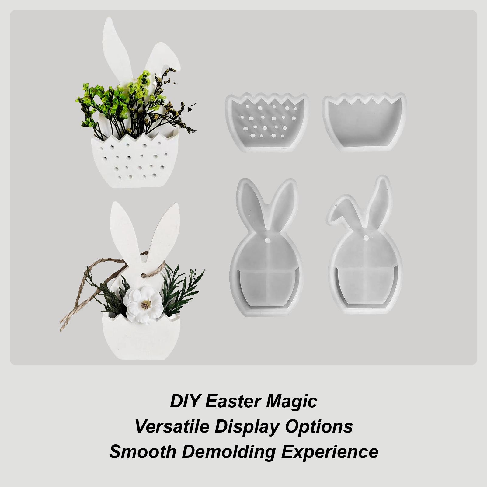 

Easter European Style Bunny Vase Decorative Pendant Wall 3D Hollow Rabbit Silicone Mould Hanging Storage Craft Tool CN