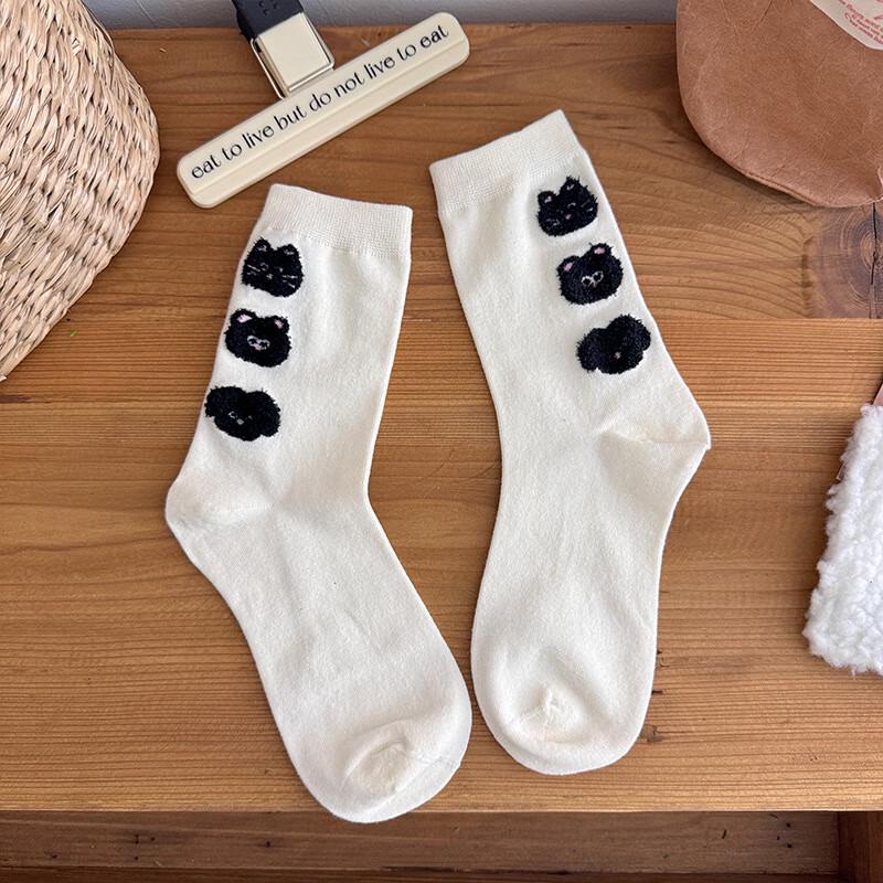 Cute Cartoon Cat Cotton Crew Socks