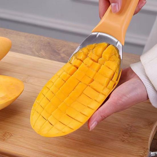 

Извлекатель манго Острый гуманизированный дизайн Идеально подходит Удобная удобная ручка Нарезанный фрукт Нержавеющая сталь Эллипс Контур Манго Мясо Совок Кухня оранжевый