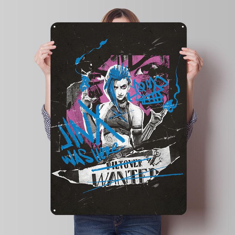 

Джинкс была здесь Постер Arcane Игра Металлическая табличка Предметы домашнего декора Пользовательские жестяные таблички для геймера Украшение игровой комнаты Настенное искусство Фреска 30x40cm(11.8x15.7inch)