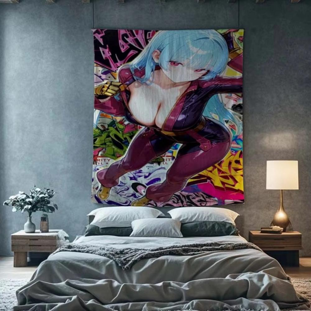 Cyberpunk Anime Girl Graffiti Tapestry Dynamic Character Design Stylish Wall Decor for Anime Cyberpunk Enthusiasts