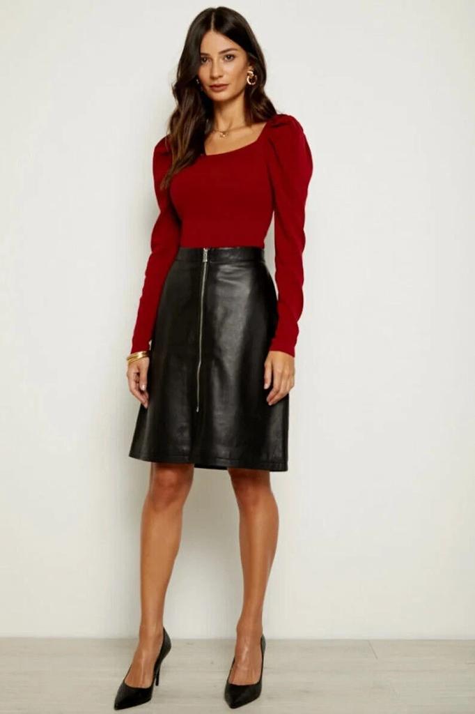 Stylish Black Genuine Soft Lambskin Leather Party Formal Handmade Women's Skirt