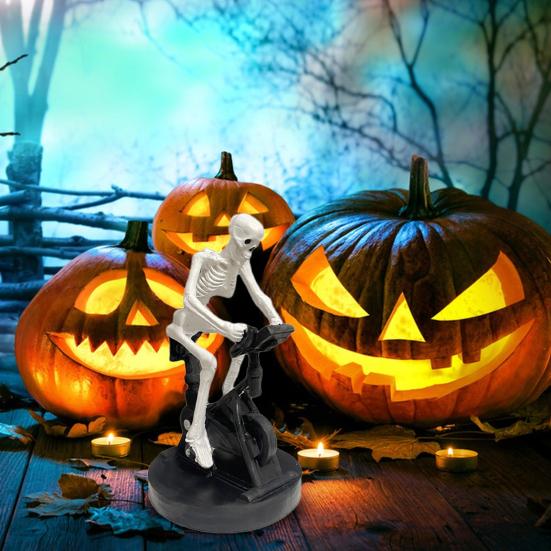 Halloween Riding Bike Skeleton Statue Animated Fitness Bicycle Skeleton Figurine
