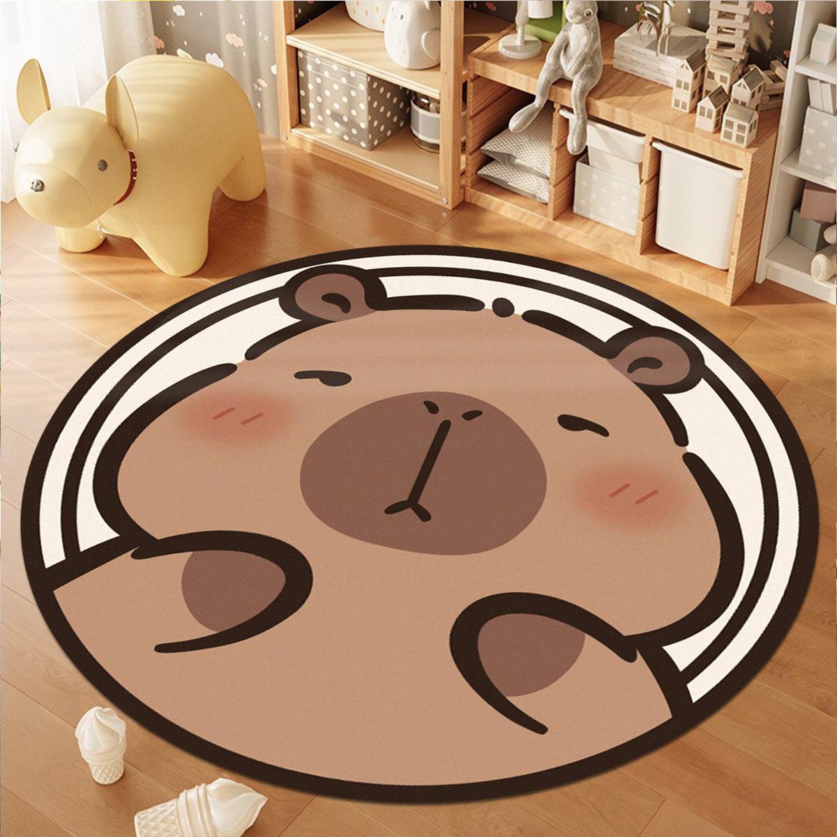 

Round Capybara Carpet Soft Plush for Living Room Bedroom Doorway Brown Cute Home Decor 80X80CM