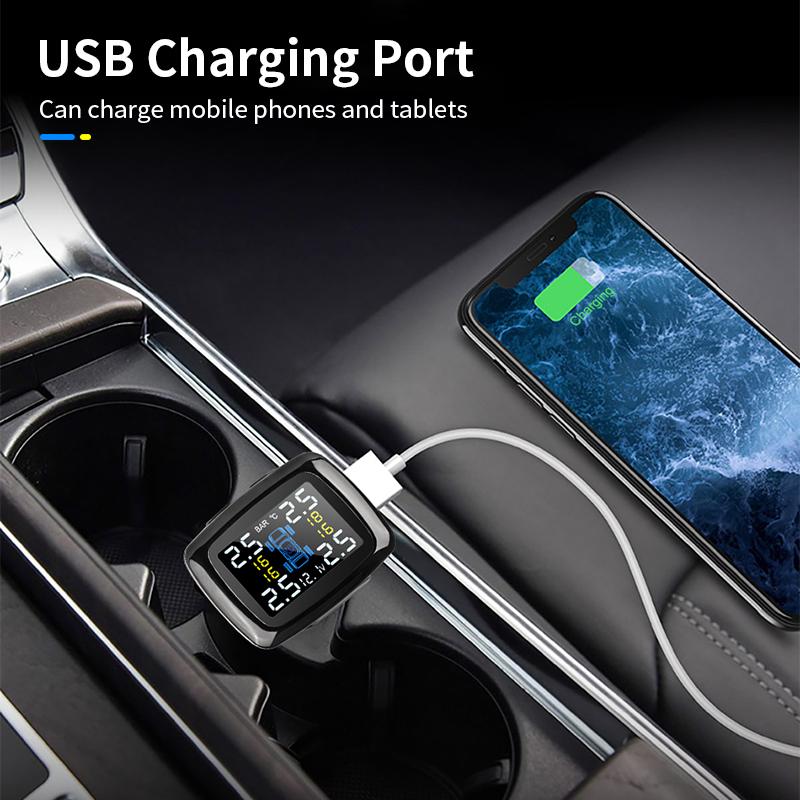 Auto TPMS Zapalovač cigaret Bezdrátový univerzální TPMS USB Digitální tpms Systém alarmu tlaku v pneumatikách 4 Externí interní senzor